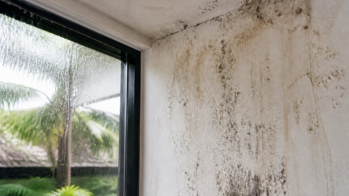Infographic illustrating mold and moisture damage risks when self-managing Costa Rican vacation homes